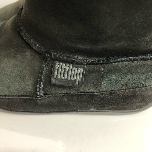 Fitflop Sheep Skin Shearing Genuine Leather Black Winter Boots Size 6.5 - Picture 3 of 16
